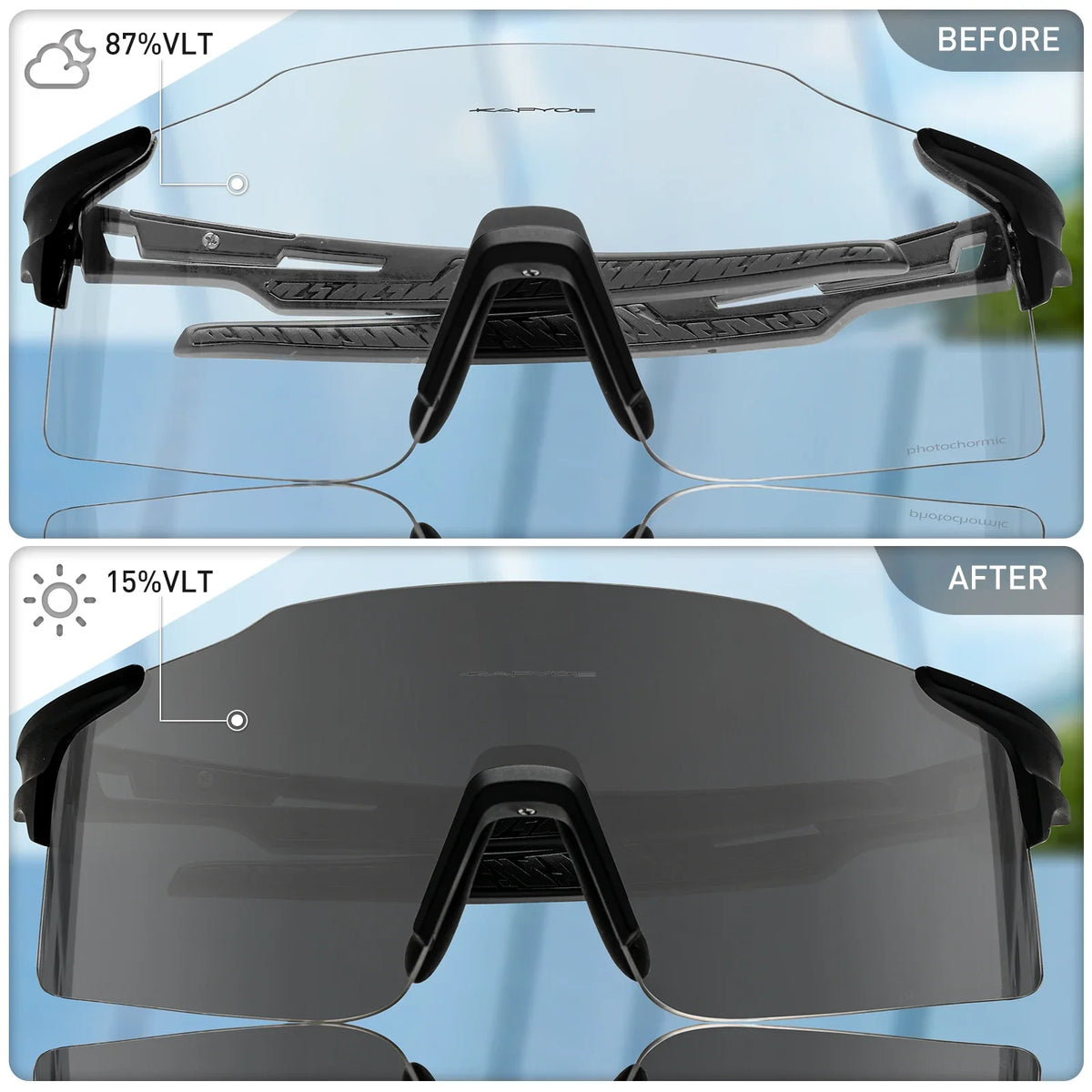Kapvoe 2026 Photochromic Cycling Sunglasses Rimless Men Running Outdoor Sports Bike Glasses MTB Glasses Eyewear Bicycle Goggles