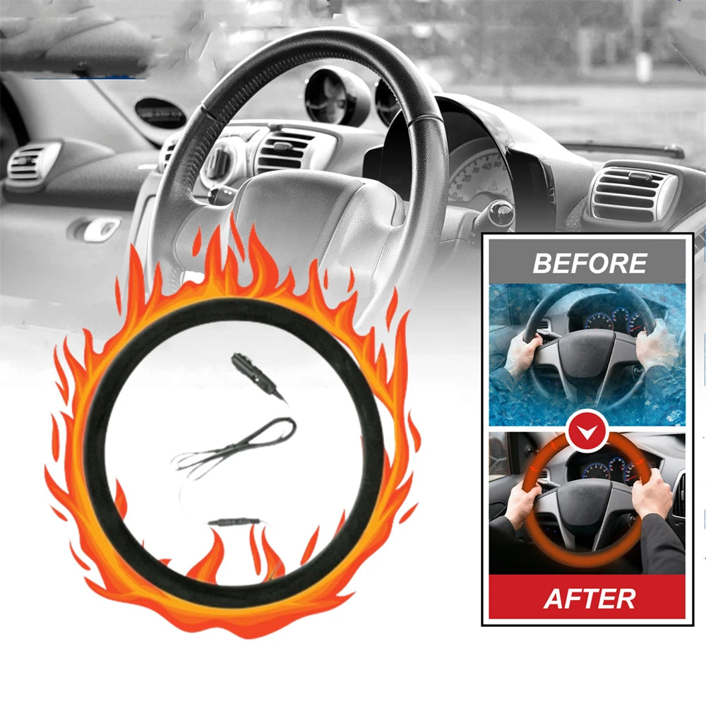 Winter Handle Cover Heated steering Wheel Cover 38cm Universal Warm Suede Car Steering Wheel Cover