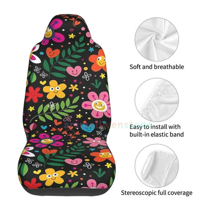 Hippie Flowers Car Seat Cover 2PCS Front Car Seat Cover Seat Anti Fouling Protective Cover Cute Car Accessories