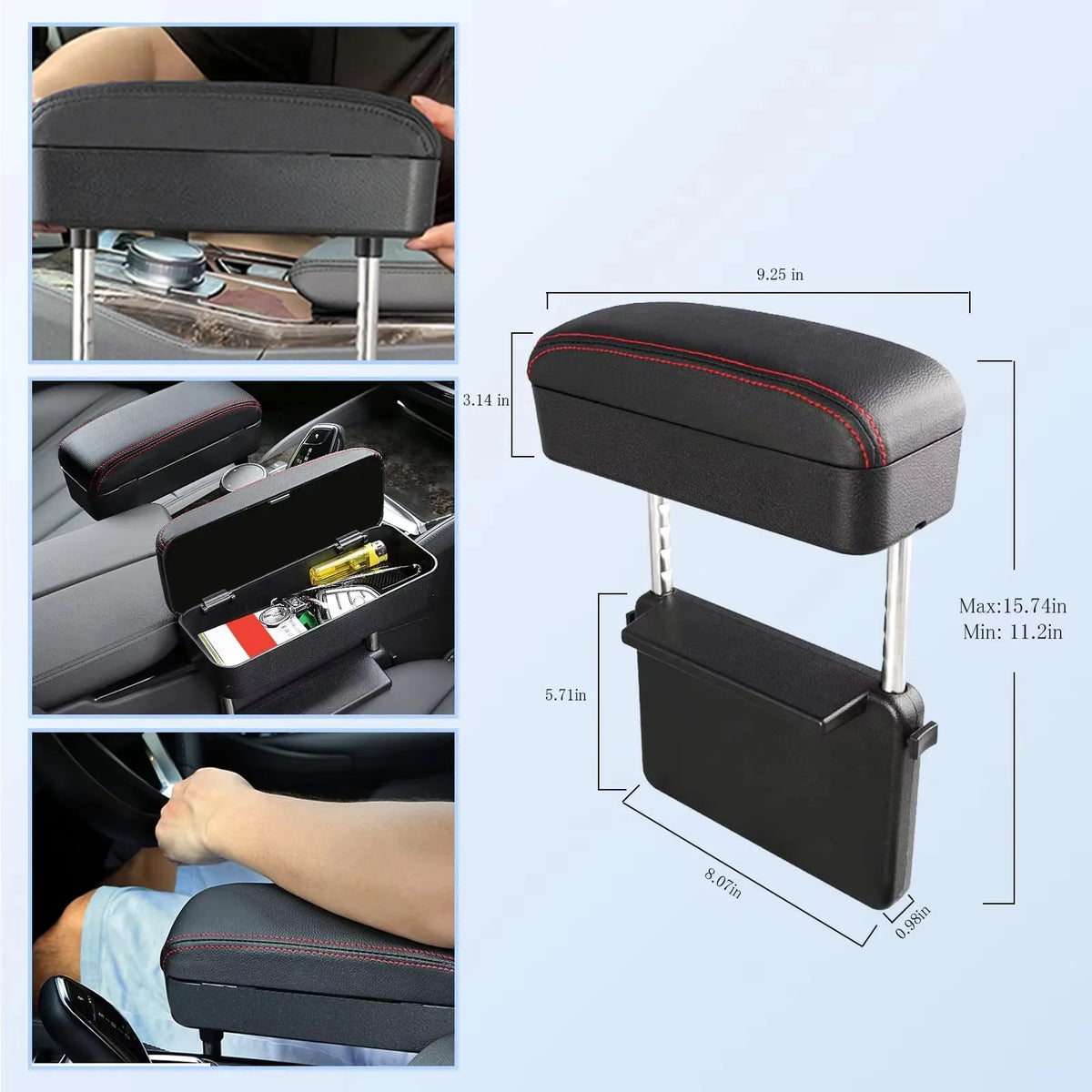 Car Armrest Support Elbow Rest Pad Armrest Extender Console Storage Organizer Adjustable Height Comfort Arm Rest Pads Universal