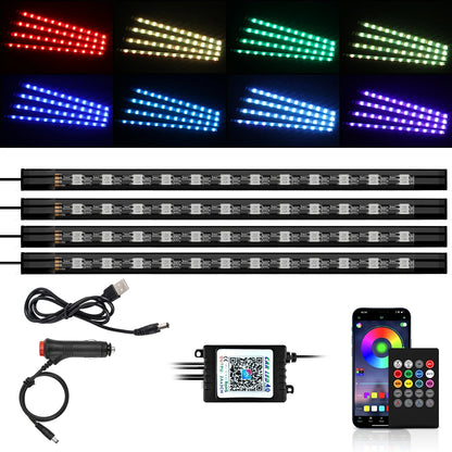 Car Interior Ambient Light Kit RGB LED Foot Strip Light Music Sync with App Remote Music Control Cig/USB Auto Decorative Lamps