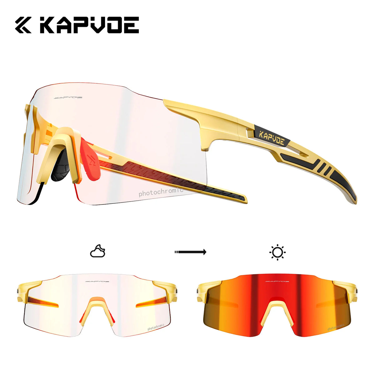 Kapvoe 2026 Photochromic Cycling Sunglasses Rimless Men Running Outdoor Sports Bike Glasses MTB Glasses Eyewear Bicycle Goggles