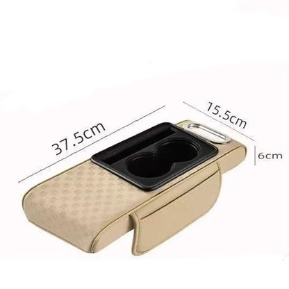 Car Center Console Height Increasing Armrest Cushion Multifunctional PU Leather Armrest Pad with Cup Holder Tissue Box Universal