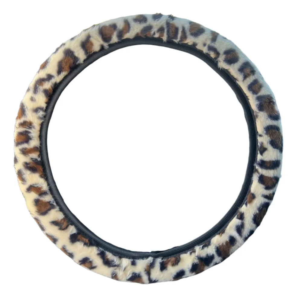 Leopard Steering Wheel Cover Winter Plush Soft Comfortable Fur Steering Wheel Cover 38cm Universal Car Steering Wheel Cover