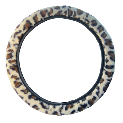 Leopard Steering Wheel Cover Winter Plush Soft Comfortable Fur Steering Wheel Cover 38cm Universal Car Steering Wheel Cover