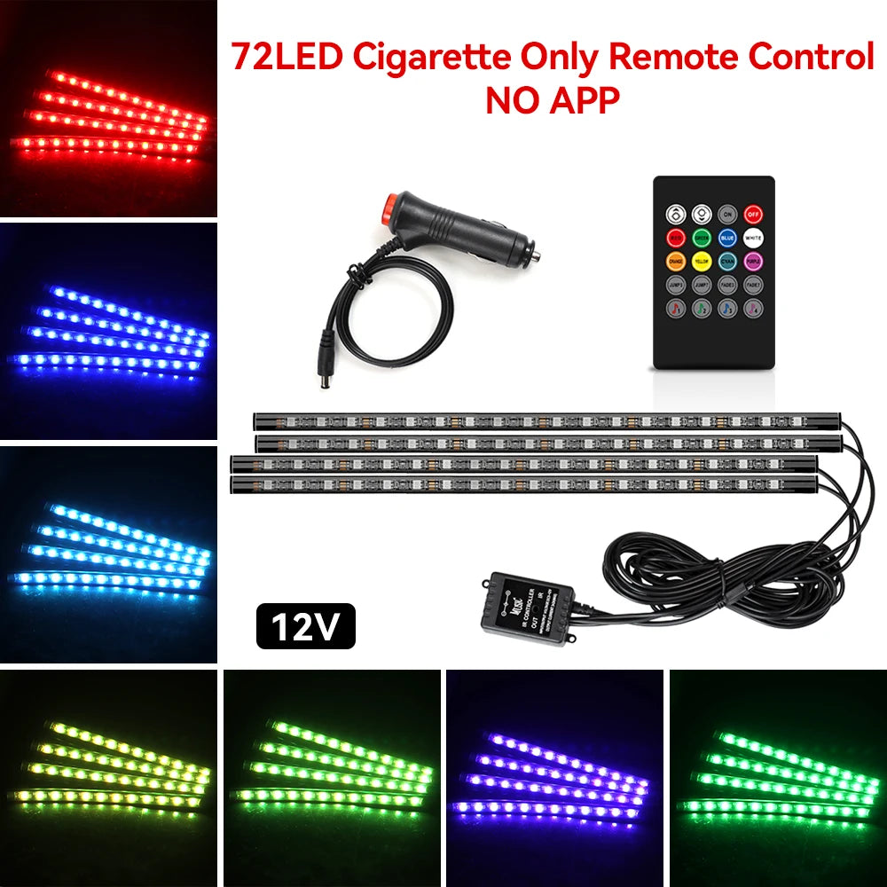 Car Interior Ambient Light Kit RGB LED Foot Strip Light Music Sync with App Remote Music Control Cig/USB Auto Decorative Lamps