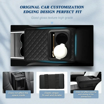 Auto Center Console Armrest Cushion With 2 Cup Holder PU Leather Armrest Pad Portable Car Amrest Pillow Cover Height Pad