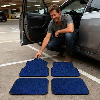 Universal Car Floor Mats Set of 4 Blue Texture Non-Slip Waterproof Auto Carpet Easy Clean Interior Accessory for Sedan SUV