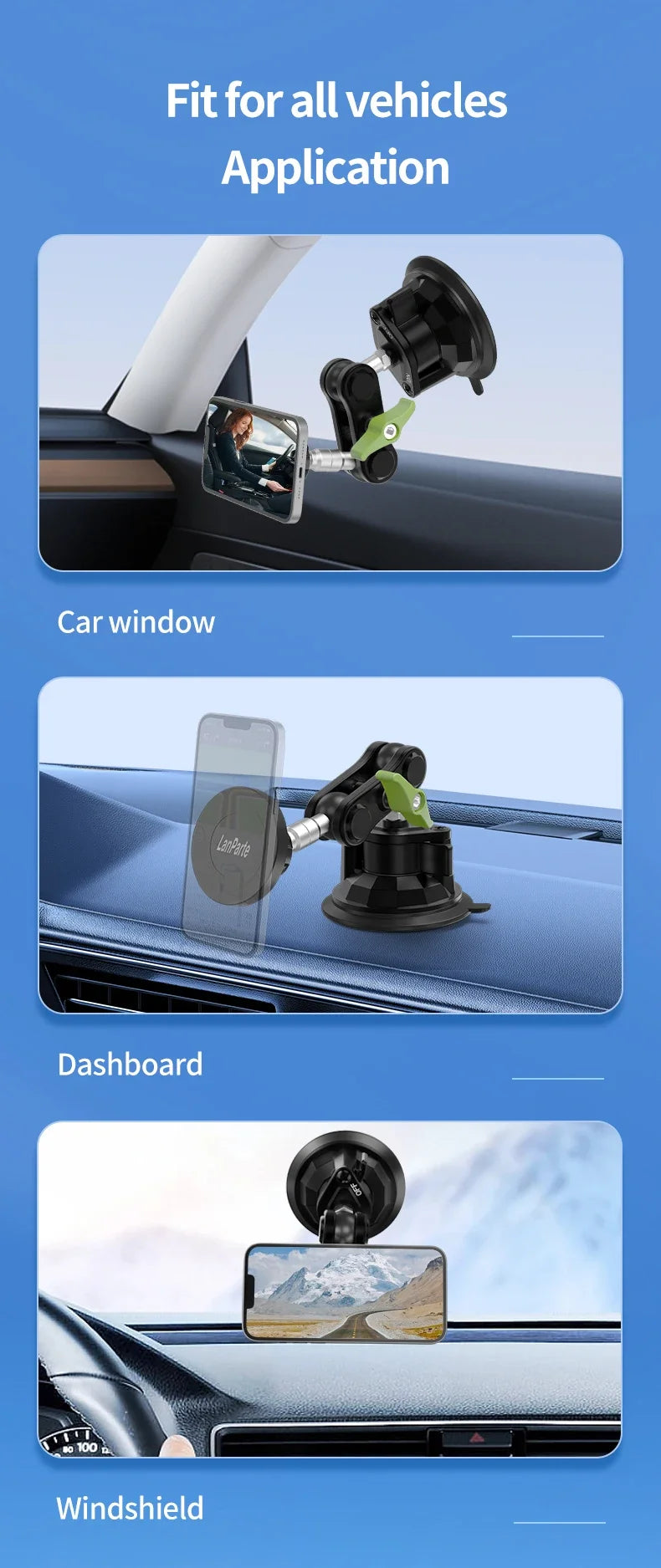 Car Phone Holder Magnetic Mount Strong Sticky Adhesive Suction Cup Dashboard 360 Rotating Anti-Shake for Iphone 16 15 14 13