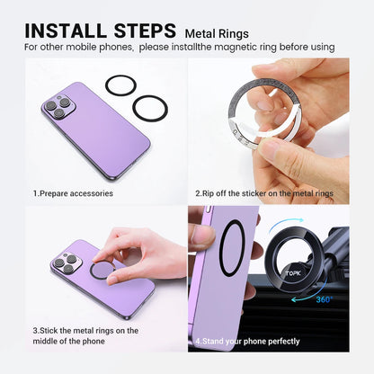 TOPK Magnetic Car Phone Holder for magsafe,N52 Strong Magnet Dashboard Suction Cup Car Phone Holder & Adjustable Telescopic Arm