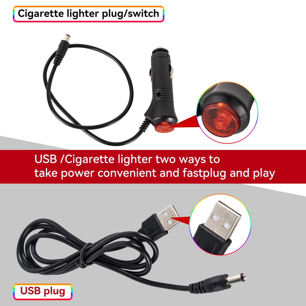 Kit de Fitas de LED RGB para Iluminação Ambiente dos Pés do Carro – Alimentação via USB (Acendedor de Cigarros), Controle e Decoração para o Interior do Veículo