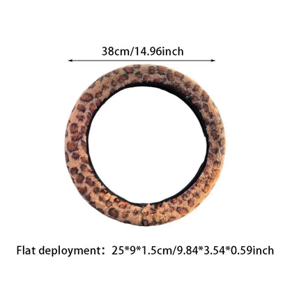 Leopard Steering Wheel Cover Winter Plush Soft Comfortable Fur Steering Wheel Cover 38cm Universal Car Steering Wheel Cover