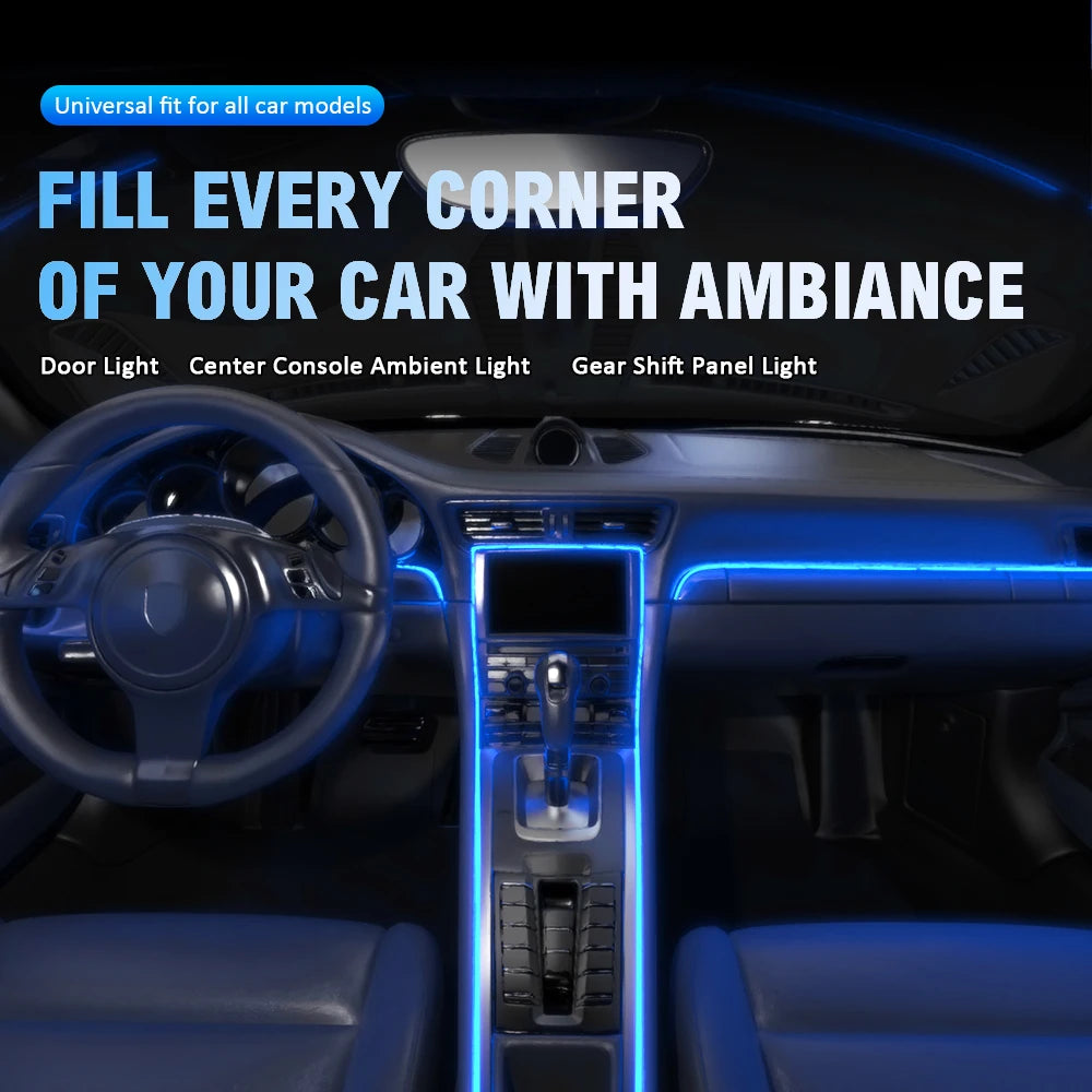 LED Ambient Light Car Interior Strip Light RGB Auto Environment Light APP Control Car Center Console Decoration Accessories