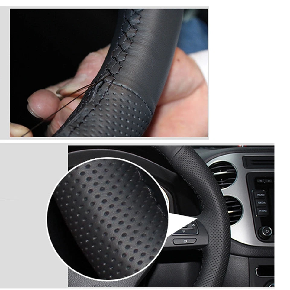 DIY Hand-stitched Steering Wheel Cover Black Artificial Leather Steering Wheel Cover for Mazda 6 2009
