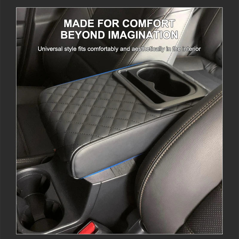 SEAMETAL Universal Car Center Console Armrest Pad PU Leather Armrest Heightening Cushion with 2 Cup Holders Storage Organizer