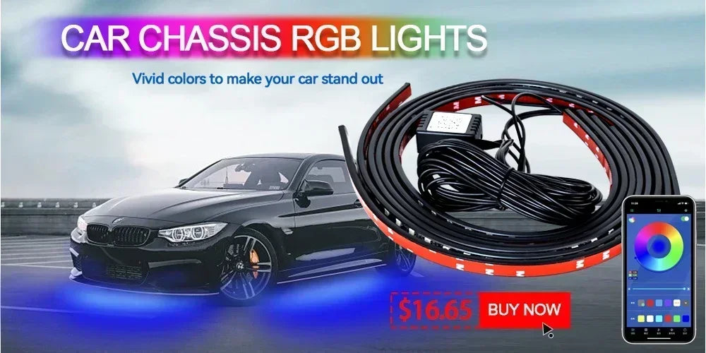 RGB Car Underglow Strip Lights with App Control Waterproof Strip Lights for Cart Boat Decoration LED Exterior Lights Strip DC12V