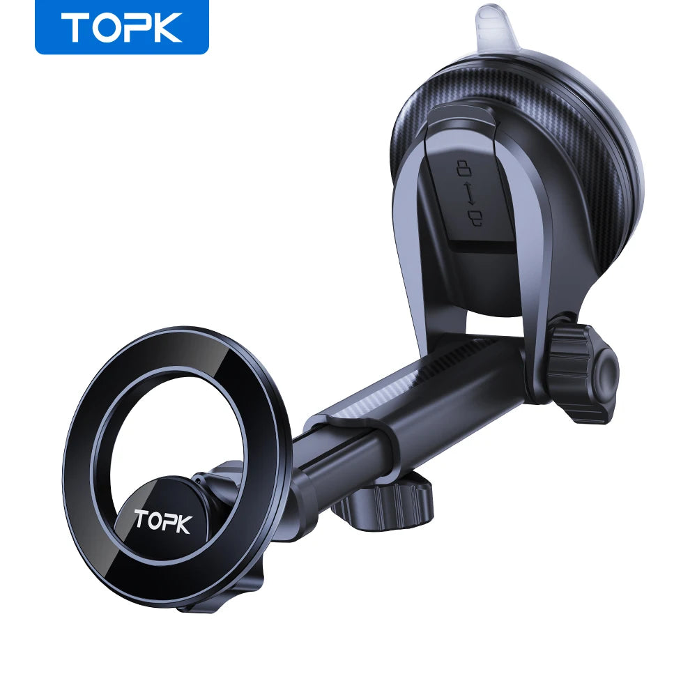 TOPK Magnetic Car Phone Holder for magsafe,N52 Strong Magnet Dashboard Suction Cup Car Phone Holder & Adjustable Telescopic Arm