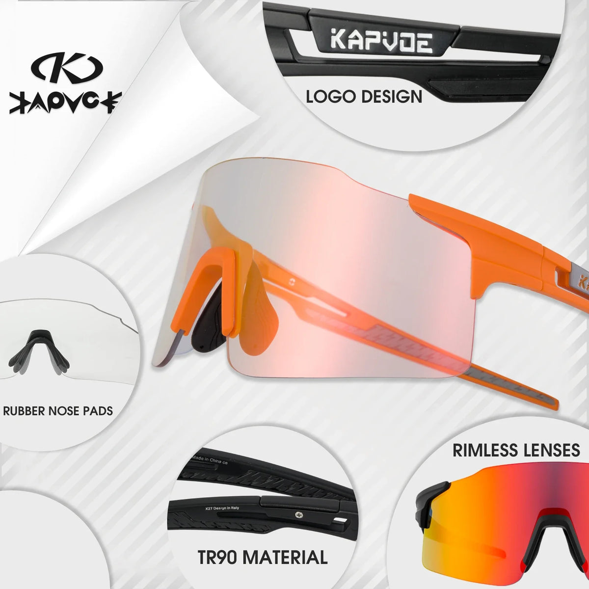 Kapvoe 2026 Photochromic Cycling Sunglasses Rimless Men Running Outdoor Sports Bike Glasses MTB Glasses Eyewear Bicycle Goggles