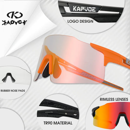 Kapvoe 2026 Photochromic Cycling Sunglasses Rimless Men Running Outdoor Sports Bike Glasses MTB Glasses Eyewear Bicycle Goggles