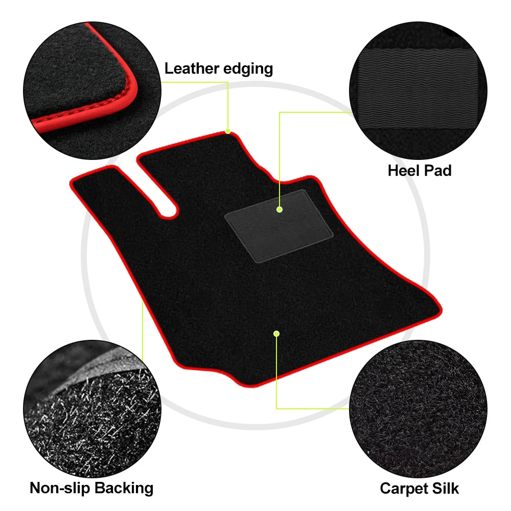 Car Floor Mat For Audi TT 2014–2023 MK3 FV 8S 4seats  Polyester suede Anti Slip black Backing red Binding Trim Edge