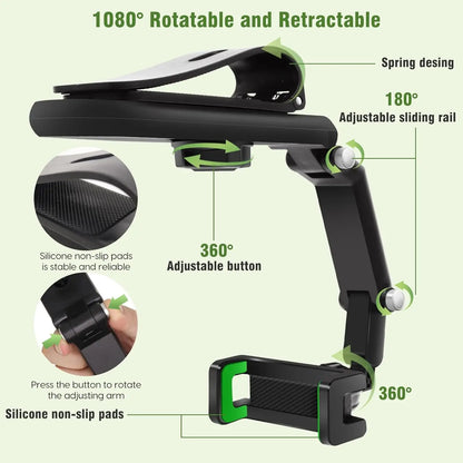 Car Phone Holder - 1080 Multifunction Sun Visor Universal 360 Rotating Cell Phone  Mobile Mount for Vehicle Rear View Mirror