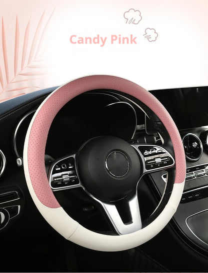 Steering Wheel Cover Breathable Non Slip Nappa Leather All Season Universal For Car Interior Wear Resistant Protective Cover