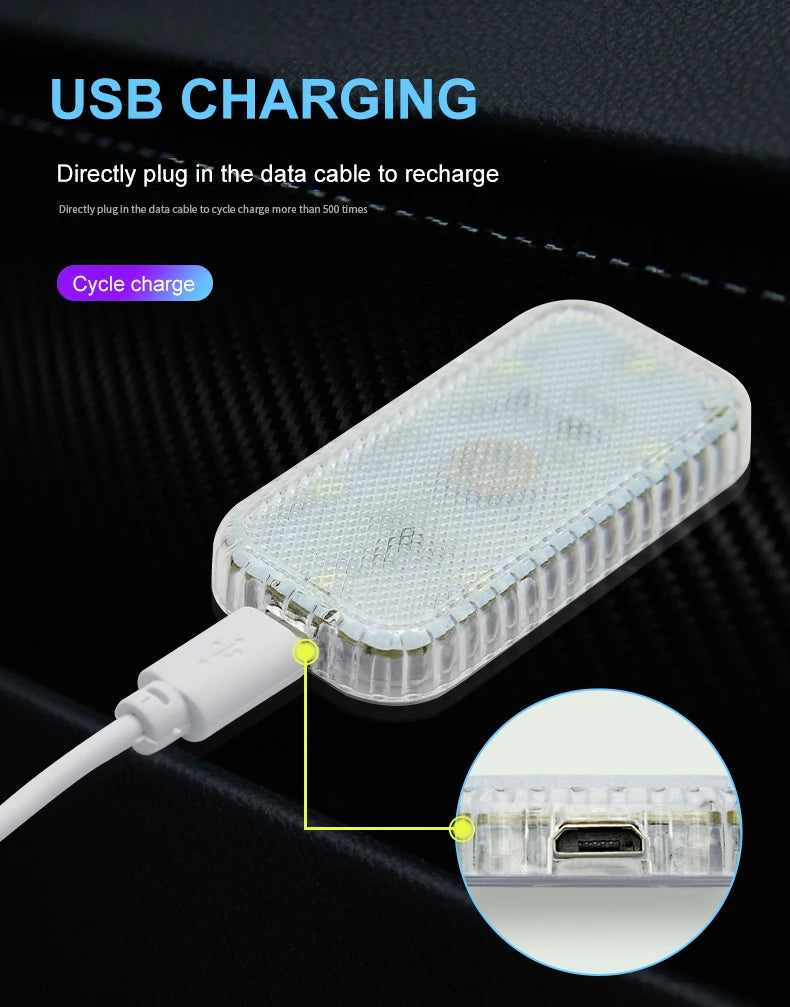 LED Touch Light Mini Wireless Car Interior Lighting Auto Roof Ceiling Reading Lamp for Trunk Storage Box USB Charging