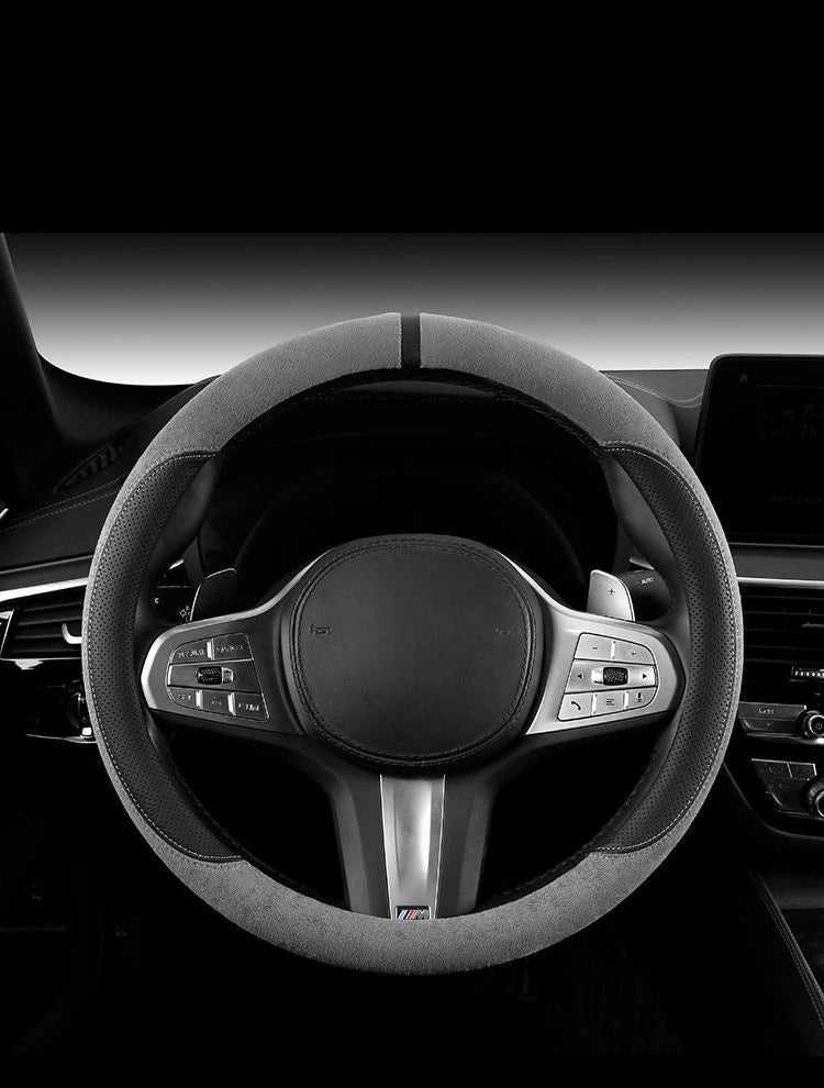 Steering Wheel Cover Suede D Shape Wine Red Four Seasons Breathable Non Slip Sweat Absorbent Comfortable Car Steering Protector
