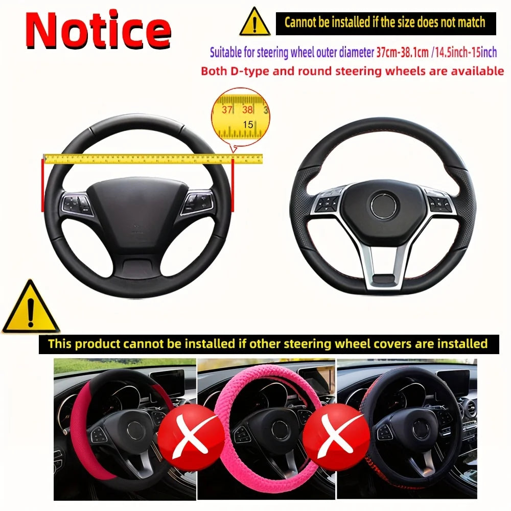 Car Pu Leather Steering Wheel Cover, 14.57-14.96inch Artificial Diamond, New Steering Wheel Cover
