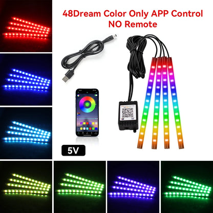 Car Interior Ambient Light Kit RGB LED Foot Strip Light Music Sync with App Remote Music Control Cig/USB Auto Decorative Lamps