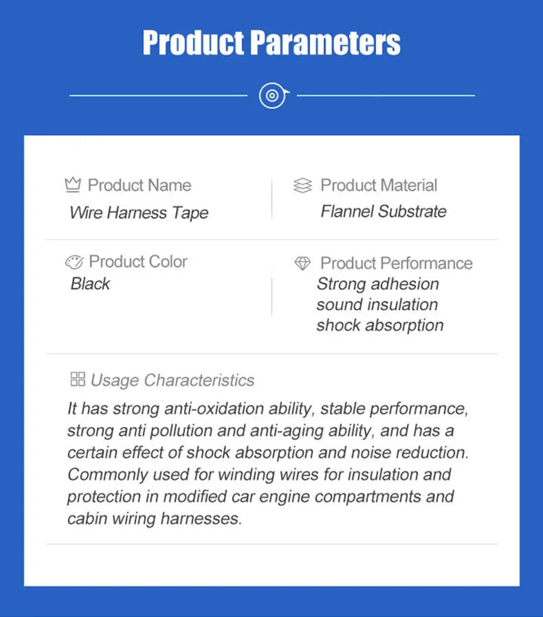 Automotive Wiring Harness Adhesive Tape Noise Reduction Heat Resistance Flame Retardant Electrical Protective Cloth Tape