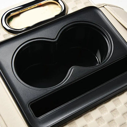 Car Center Console Height Increasing Armrest Cushion Multifunctional PU Leather Armrest Pad with Cup Holder Tissue Box Universal