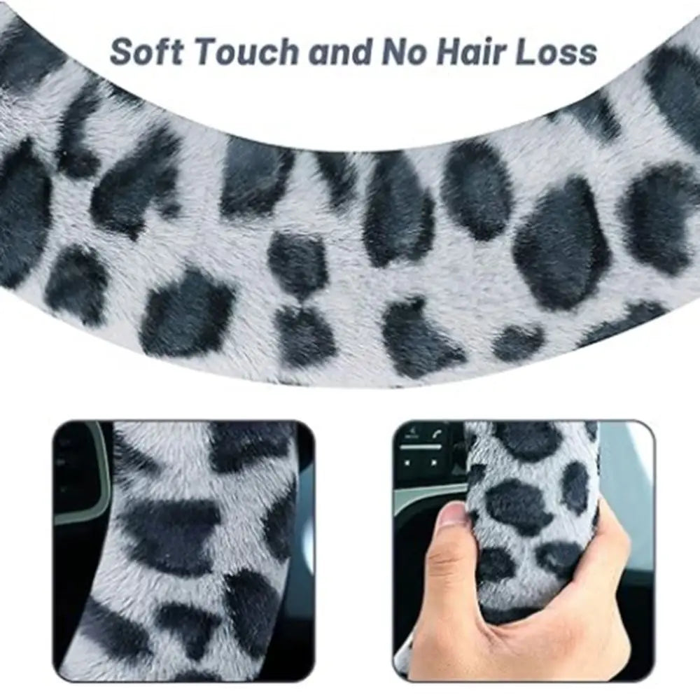 Leopard Steering Wheel Cover Winter Plush Soft Comfortable Fur Steering Wheel Cover 38cm Universal Car Steering Wheel Cover