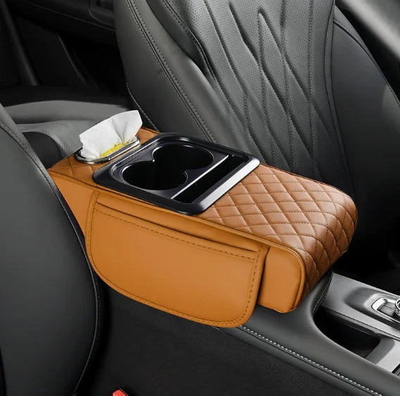 Universal car center console armrest box with dual cup holders, heightening pad, high comfort, easy to install.