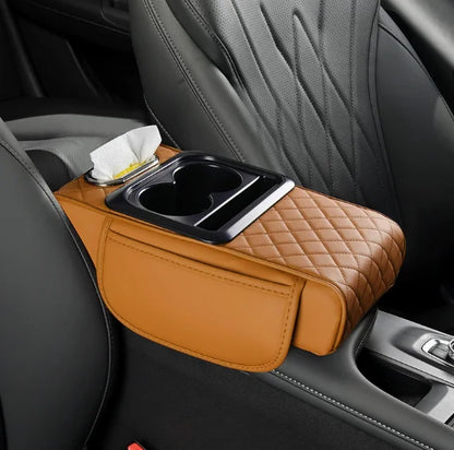 Universal car center console armrest box with dual cup holders, heightening pad, high comfort, easy to install.