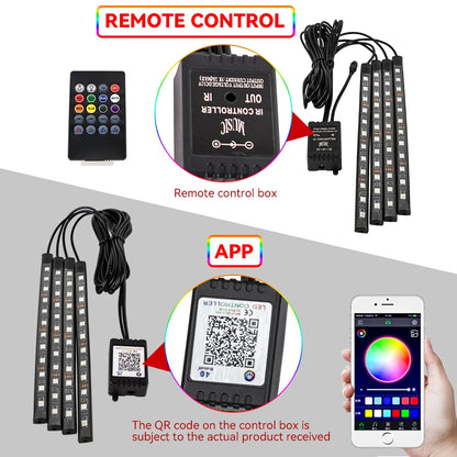 Kit de Fitas de LED RGB para Iluminação Ambiente dos Pés do Carro – Alimentação via USB (Acendedor de Cigarros), Controle e Decoração para o Interior do Veículo