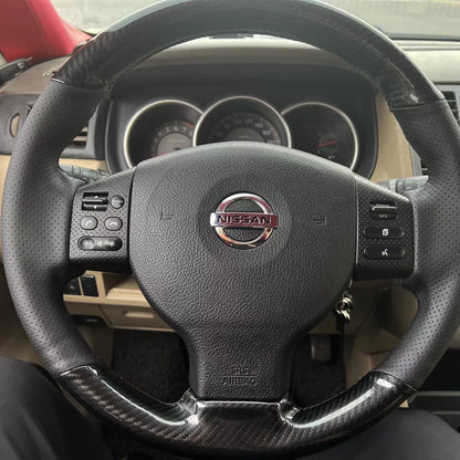 Custom Steering Wheel Cover Carbon Fiber Genuine Leather 100% Fit For Nissan Tiida 2004-2010 Versa 2007-2011 Sylphy 2006-2011