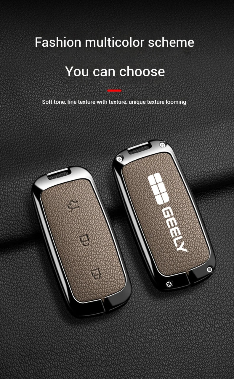 For Geely EX5 Metal Leather Car Key Case Full Cover Shell For Geely EX5 EM-i / ‌Starray EM-i / Galaxy L6/L7/E8/M9