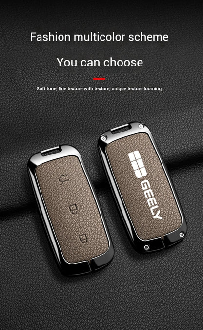 For Geely EX5 Metal Leather Car Key Case Full Cover Shell For Geely EX5 EM-i / ‌Starray EM-i / Galaxy L6/L7/E8/M9
