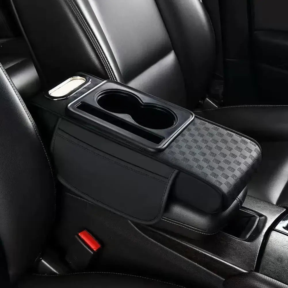 Multifunctional Car Armrest Cushion with Cup Holder & Tissue Pocket, Universal Auto Center Console Armrest Pad Heightening Mat