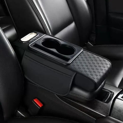 Multifunctional Car Armrest Cushion with Cup Holder & Tissue Pocket, Universal Auto Center Console Armrest Pad Heightening Mat