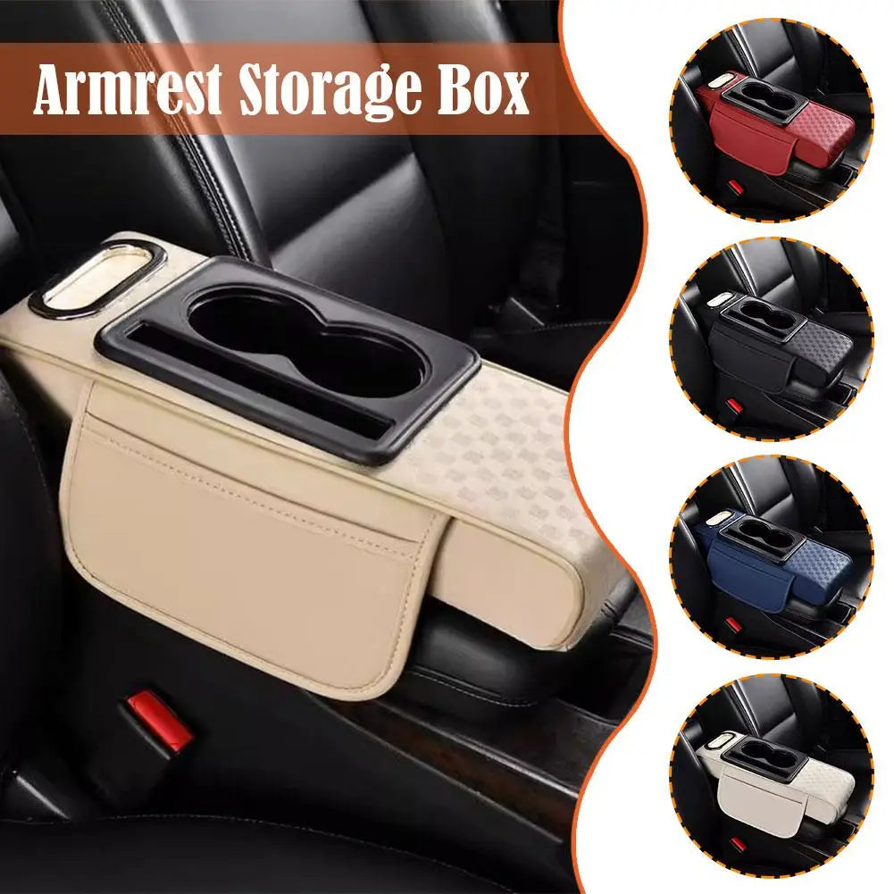 Car Center Console Height Increasing Armrest Cushion Leather Pad Cup Holder Box PU Universal Armrest Tissue with Multifunct Z1K4