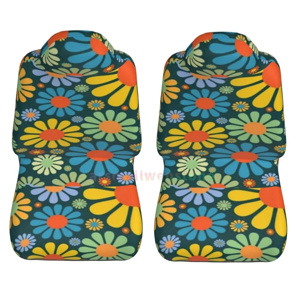 Hippie Flowers Car Seat Cover 2PCS Front Car Seat Cover Seat Anti Fouling Protective Cover Cute Car Accessories