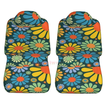 Hippie Flowers Car Seat Cover 2PCS Front Car Seat Cover Seat Anti Fouling Protective Cover Cute Car Accessories