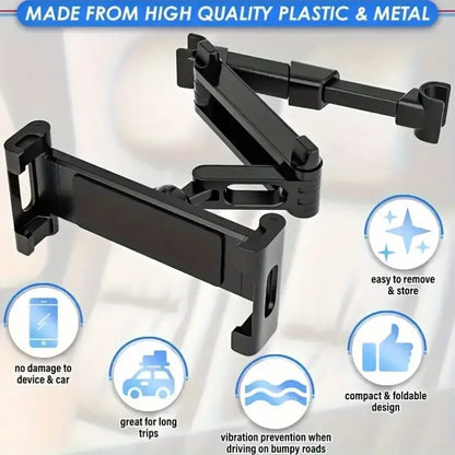 Universal Car Headrest Tablet Mount for IPads, and Cell Phones - Hands-Free Entertainment for Backseat Passengers