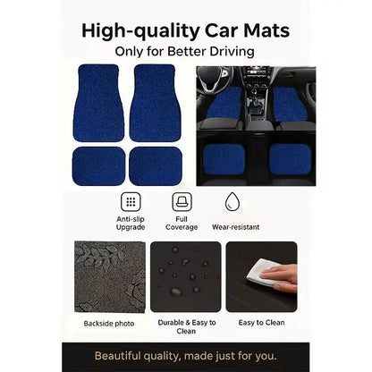 Universal Car Floor Mats Set of 4 Blue Texture Non-Slip Waterproof Auto Carpet Easy Clean Interior Accessory for Sedan SUV