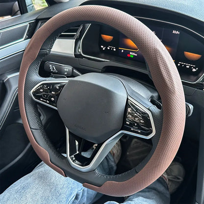 Leather D cut Auto Steering Wheel Cover Ultra-Thin Breathable Non-Slip D Shape Sport Car Steering Wheel Protector Accessories