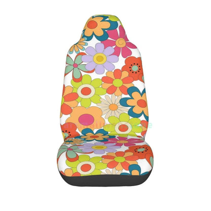 Hippie Flowers Car Seat Cover 2PCS Front Car Seat Cover Seat Anti Fouling Protective Cover Cute Car Accessories