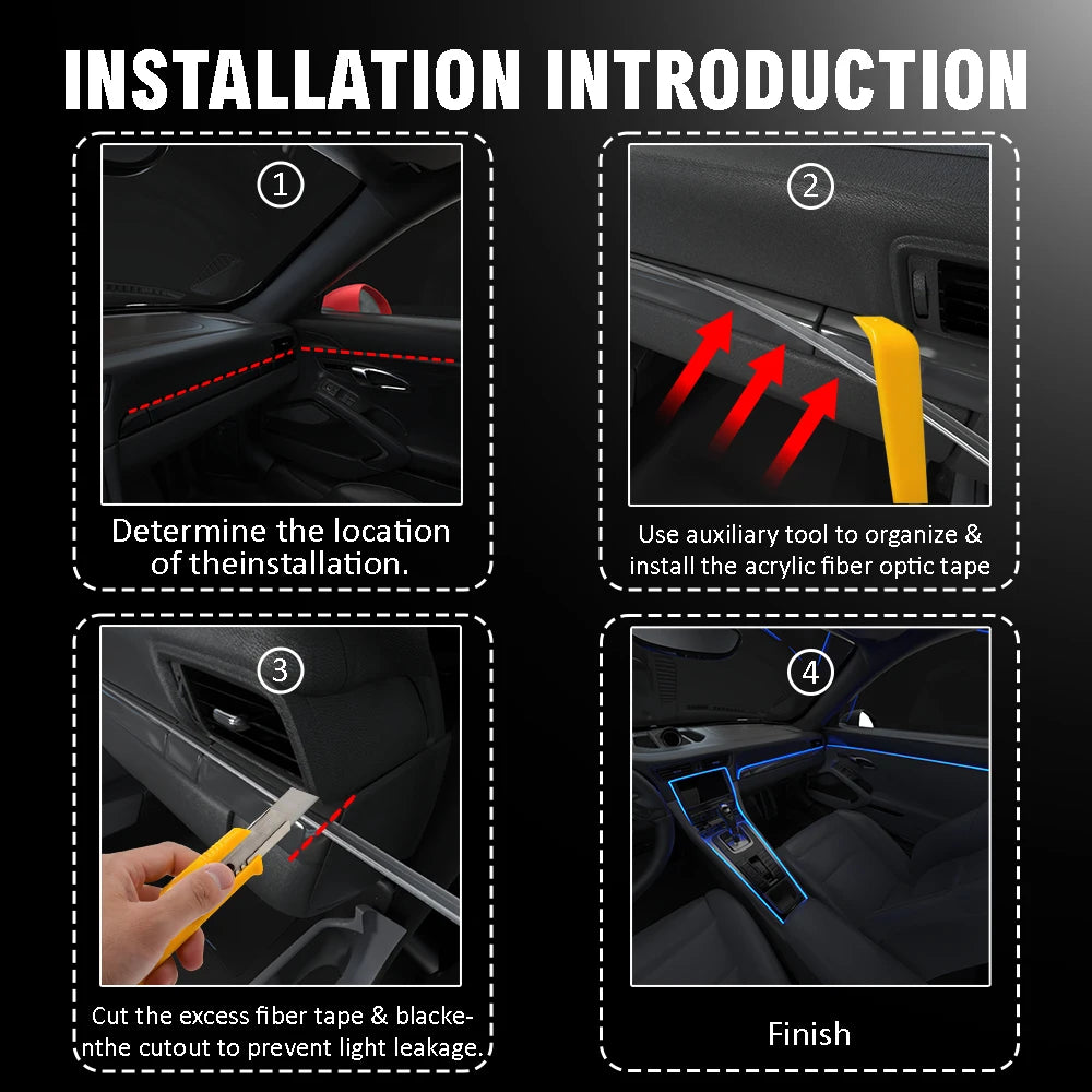 LED Ambient Light Car Interior Strip Light RGB Auto Environment Light APP Control Car Center Console Decoration Accessories