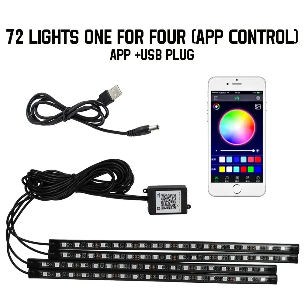 RGB Car Underglow Strip Lights with App Control Waterproof Strip Lights for Cart Boat Decoration LED Exterior Lights Strip DC12V
